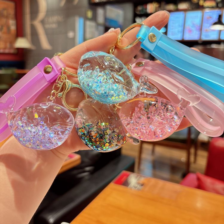 Creative Bubble Bead Whale Liquid Sand Bottle Cute Exquisite Backpack Pendant Keychain Small Gift_voghion.com