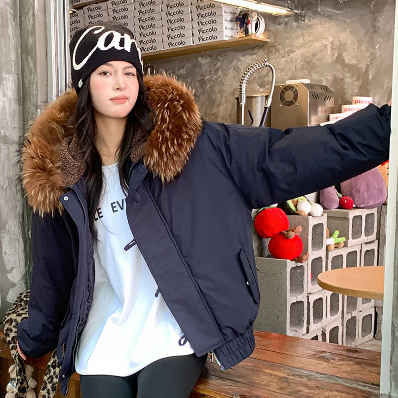 Europa y los Estados Unidos 2025, invierno, ropa de algodón de cuello de lana, ropa de invierno para mujeres, abrazadera de cuerno caliente, chaqueta de algodón con capuchón, moda image 10