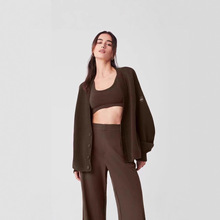 现货ALO秋冬季宽松慵懒中长款单排扣子开衫针织衫外套显瘦V领毛衣