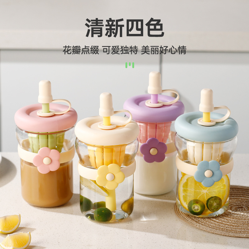 花朵杯网红高颜值玻璃杯百货杯子便携礼品引流广告开业吸管杯水杯|undefined