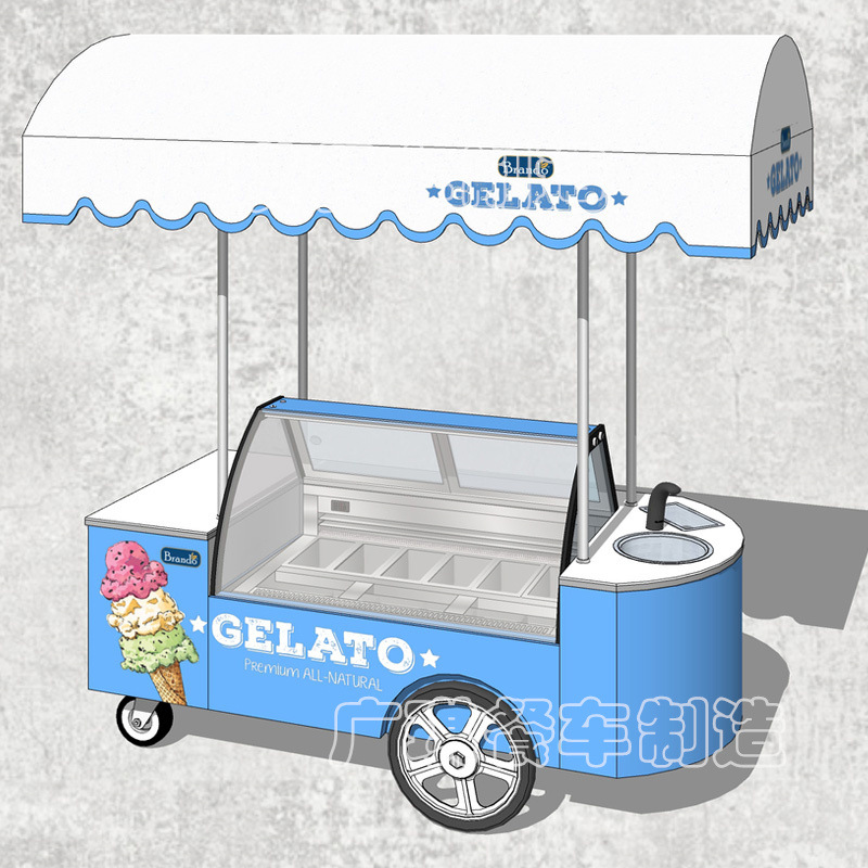 冰淇淋移动餐车 户外美食手推车 广场小吃车 金属美食车
