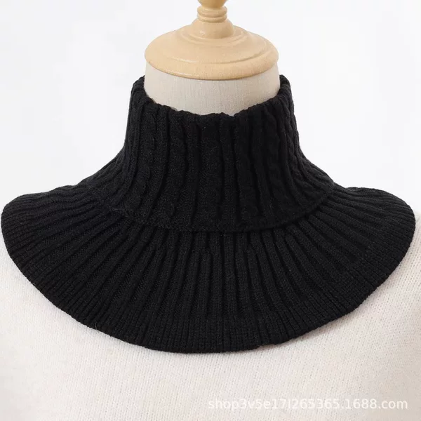 Warm Foreign Trade Neck Scarf Twist Pullover Neck Scarf for Women Autumn and Winter New Warm Pure Color Elastic Knitted Striped Fake Collar
