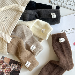 Thick socks women's autumn and winter mid-calf length socks women's thickened fleece-lined warm confinement socks Brown double-sided Australian velvet sleep socks