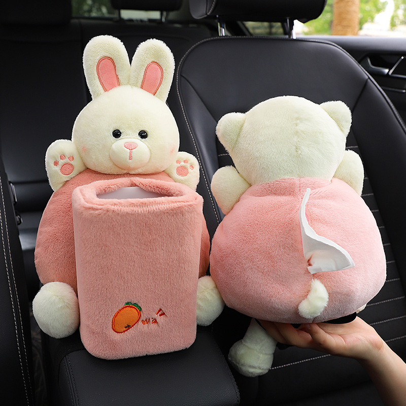 Car trash can tissue box two-in-one doll creative cartoon multi-functional car armrest box storage bucket