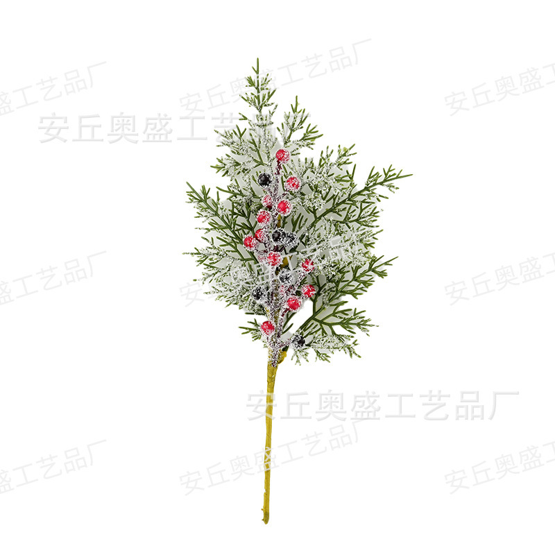 跨境人造雪松红浆果绿树枝茎仿真松果蓝莓圣诞节花瓶装饰花束插枝|undefined