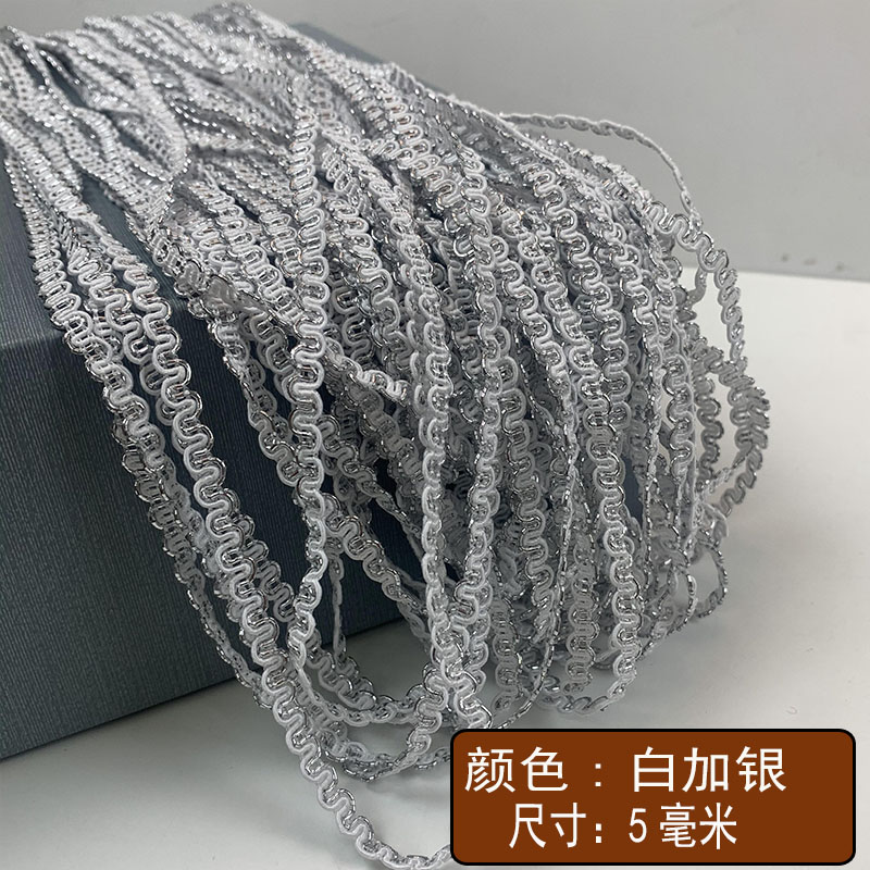 Muñeca de 25 m de encaje de hilo de oro y plata de estilo étnico de 5mm de dos colores Great Wall pequeño cinturón curvo de bricolaje accesorios de traje