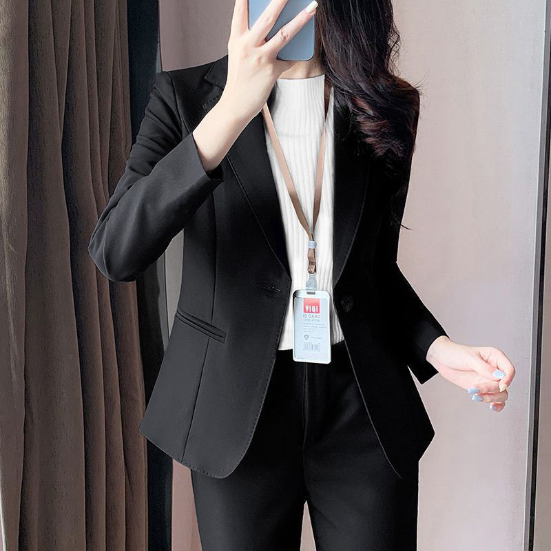 黑色西装外套女春秋新款感小个子面试正装工作服职业西服上衣|undefined