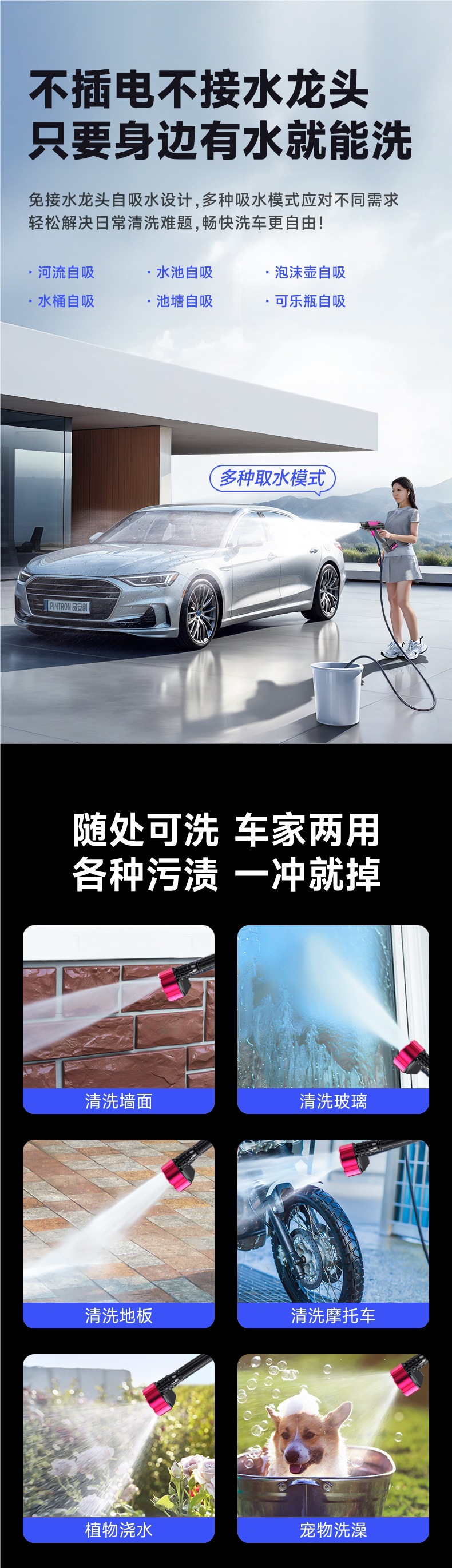 [Imported from German] Wireless Car Washing Machine High-Pressure Water Gun Household Super Strong Floor Washing 2025 New Electric Supercharging Artifact