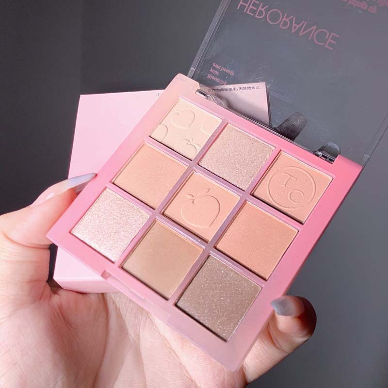 HERORANGE ~ Paleta de sombra de ojos de melocotón de nueve colores mate roto brillante Jingjing dulce rosa marrón pseudo maquillaje femenino diario
