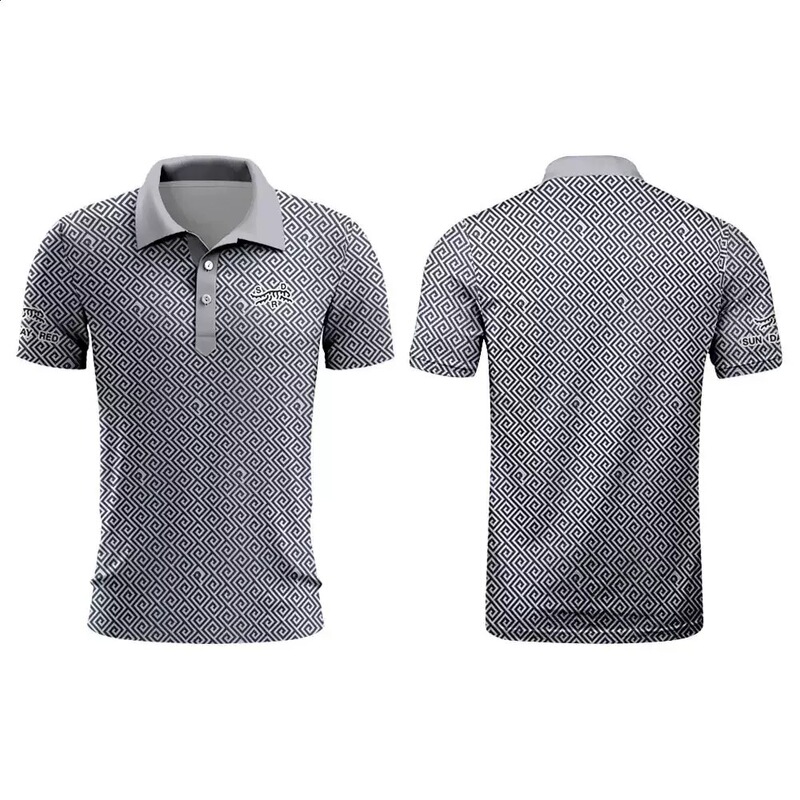 Vintage Striped Men's New Summer Golf T-Shirt Top Quick Drying Golf Club Button T-Shirt Polo Shirt