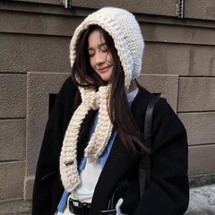 韩国东大门手工粗针织帽子女冬季加厚保暖雷锋帽护耳巴拉克拉法帽
