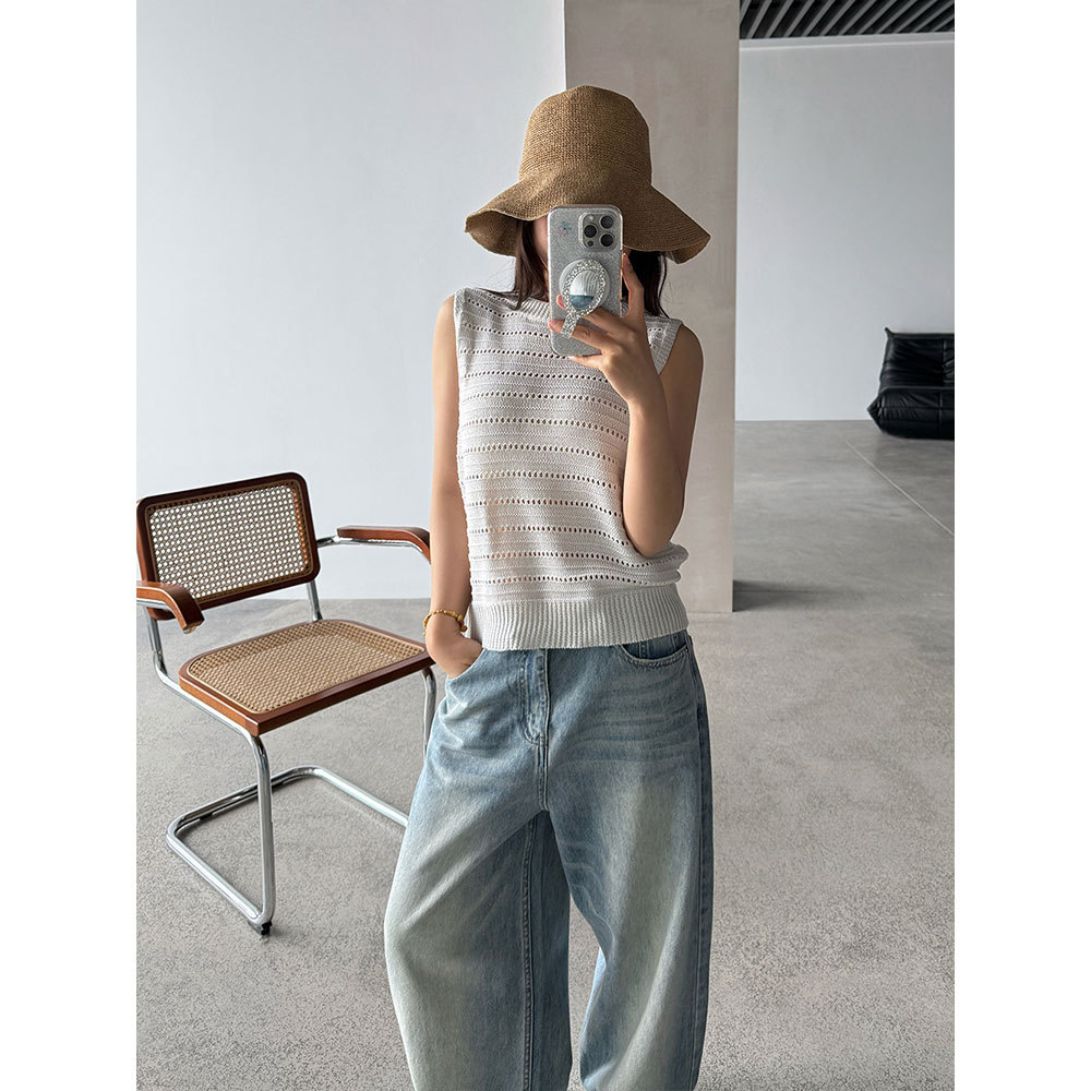 【王琪芝】极简休闲风无袖针织衫女春夏镂空感设计叠穿背心WQ193