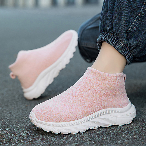 Children's Socks Shoes Neoprene High-Top Slip-On Casual Sports Big Kid Shoes Girls Flyknit Breathable Elastic Shoes