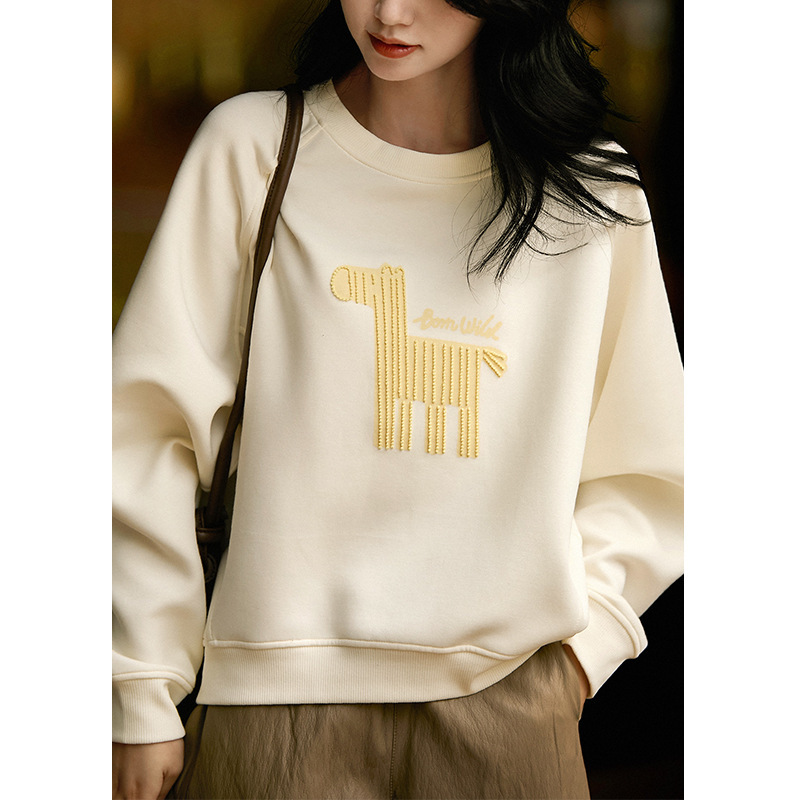 [Smiley Home Order] Sunshine Rainbow Pony Print Embroidered Sweater Plaid Cotton Round Neck Casual Top Women's Winter