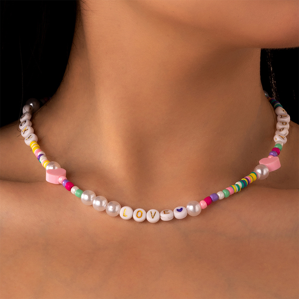 Casual Fashion Geometric Letter Heart Polymer clay Inlaid Pearls Necklace