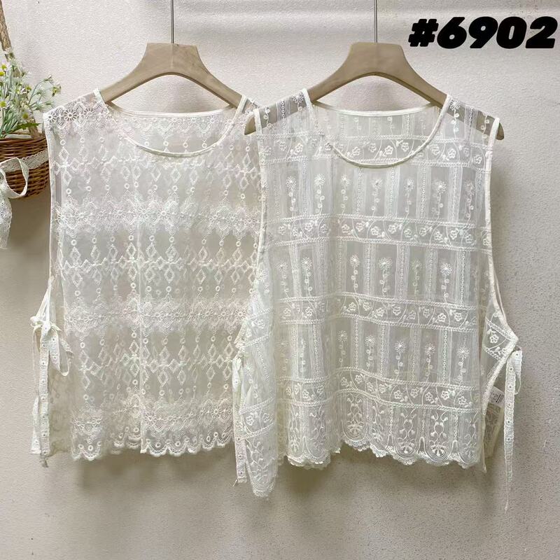 Spring and Summer New Sweet Embroidered Lace Mesh Small Vest Women's Stacked Wear All-match Loose Vest Sleeveless Top Blouse