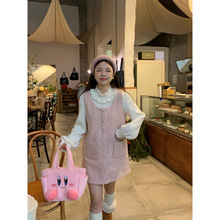 糖糖~秋冬韩chic简约可爱粉嫩毛呢背心裙