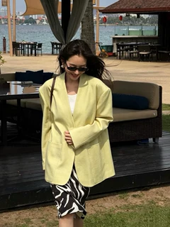 26秋轻奢质感时髦无领老钱圆扣西装外套宽oversize版型V领上衣146