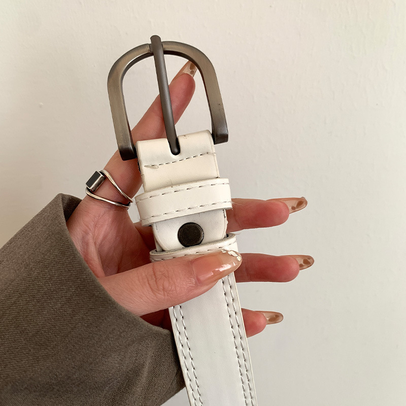レトロ韓国スタイルのジーンズベルト女性のトレンディなファッション多用途ニッチデザインアクセサリー白ピンバックルベルト|undefined