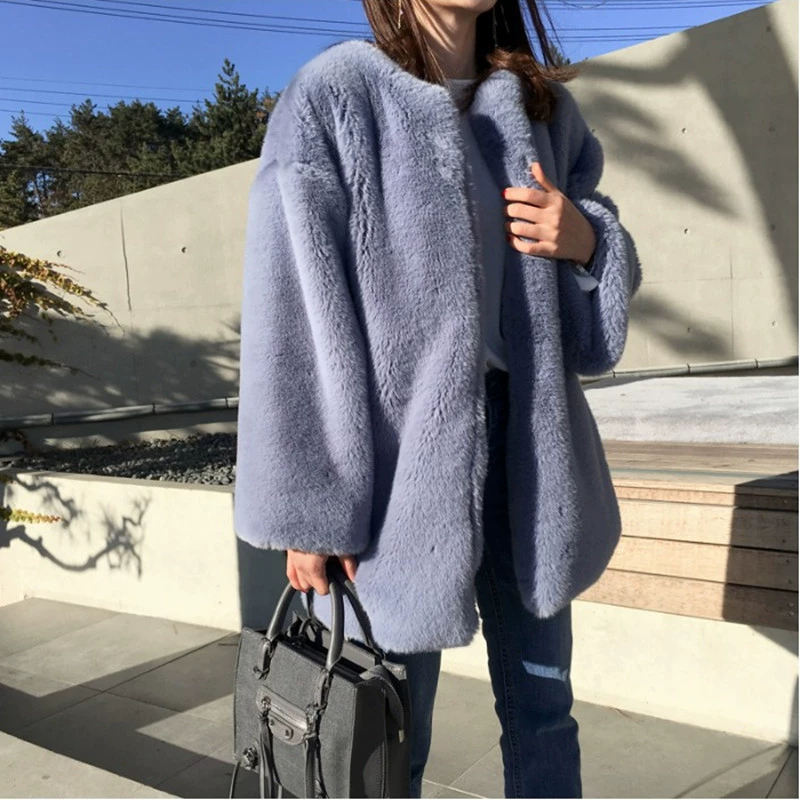 Прямые продажи с меховой фабрики 2024 осенне-зимнее пальто из искусственного меха Женская пушистая верхняя одежда средней длины милое пальто с длинным рукавом