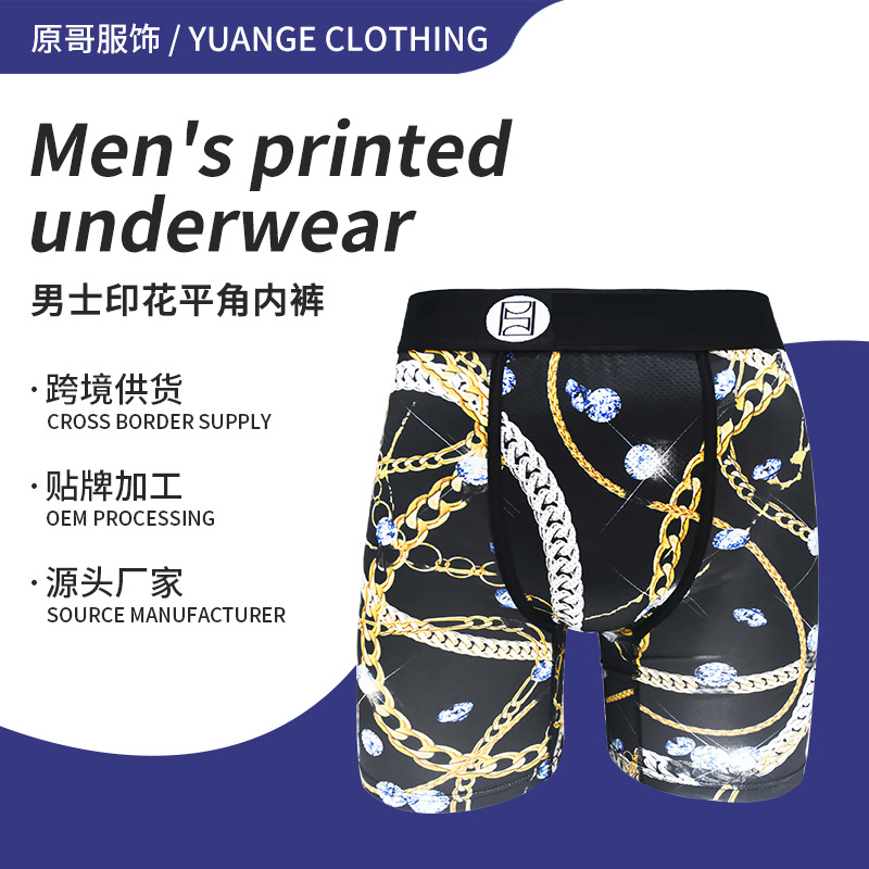 Diamond Gold Chain Color Printed Boys' Underwear Extended Sports Breathable Boxer Briefs S-2Xl Shorts Cross-Border Trendy Style