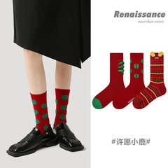 文藝復興原創龍年潮牌中筒襪批發新款潮流卡通無骨女襪紅色襪子女
