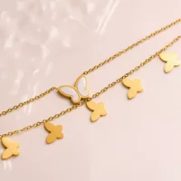Новая модель Babei Butterfly двойной ножной браслет женский нишу высокого уровня двухслойный титановый стальной 18k золото не выцветает ногой цепи оптом