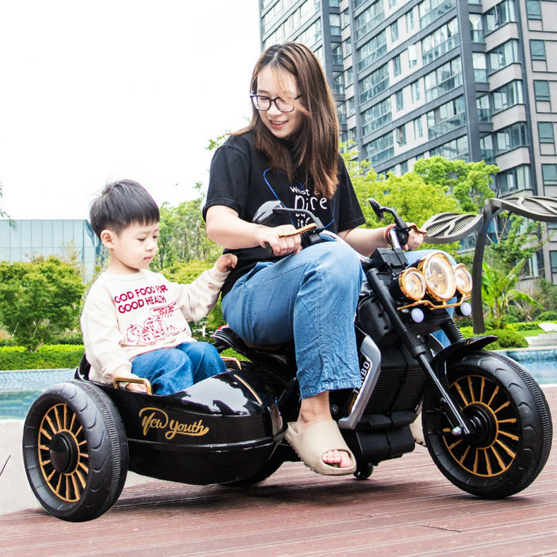 Retro de doble asiento para niños motocicleta eléctrica bebé auto-conducción coche de juguete cochecito eléctrico portátil para niños al por mayor