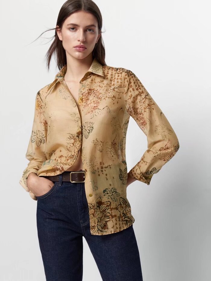 Cotton Printed Long Sleeve Slim Shirt NSAM114833