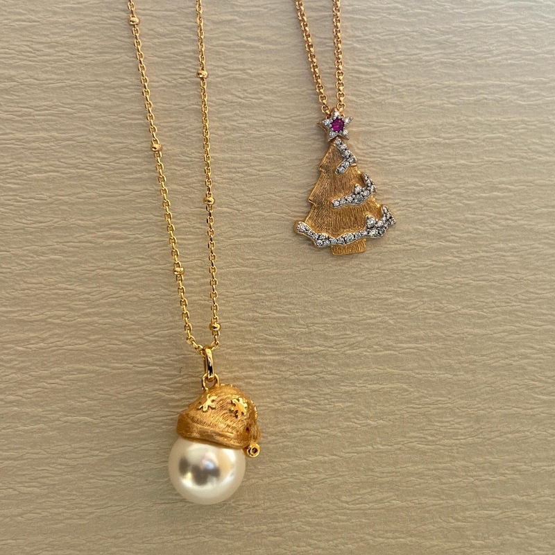 light luxury italy gold brushed christmas hat christmas tree necklace retro series high class elegant exquisite clavicle chain