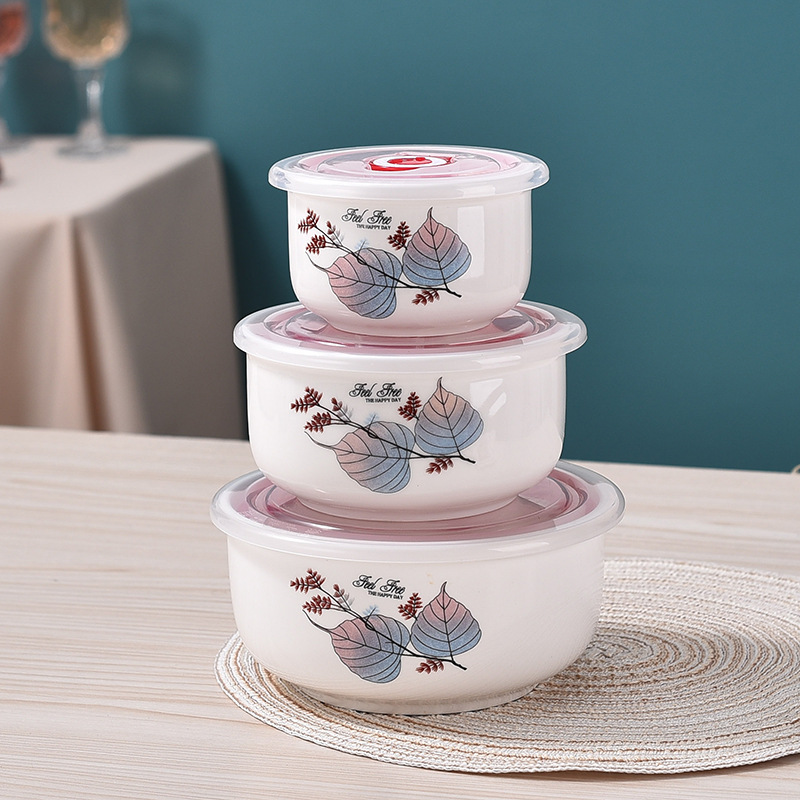 Caja de preservación de frescura, tazón de preservación de cerámica, caja de almuerzo con cubierta para microondas, congelador, tazón sellado, tazón de fideos, tazón de fideos, grado de comida