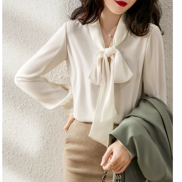 Летний пуловер с круглым вырезом и длинным рукавом темперамент японский цвет кожи сплошной цвет шифон темперамент пригородная рубашка