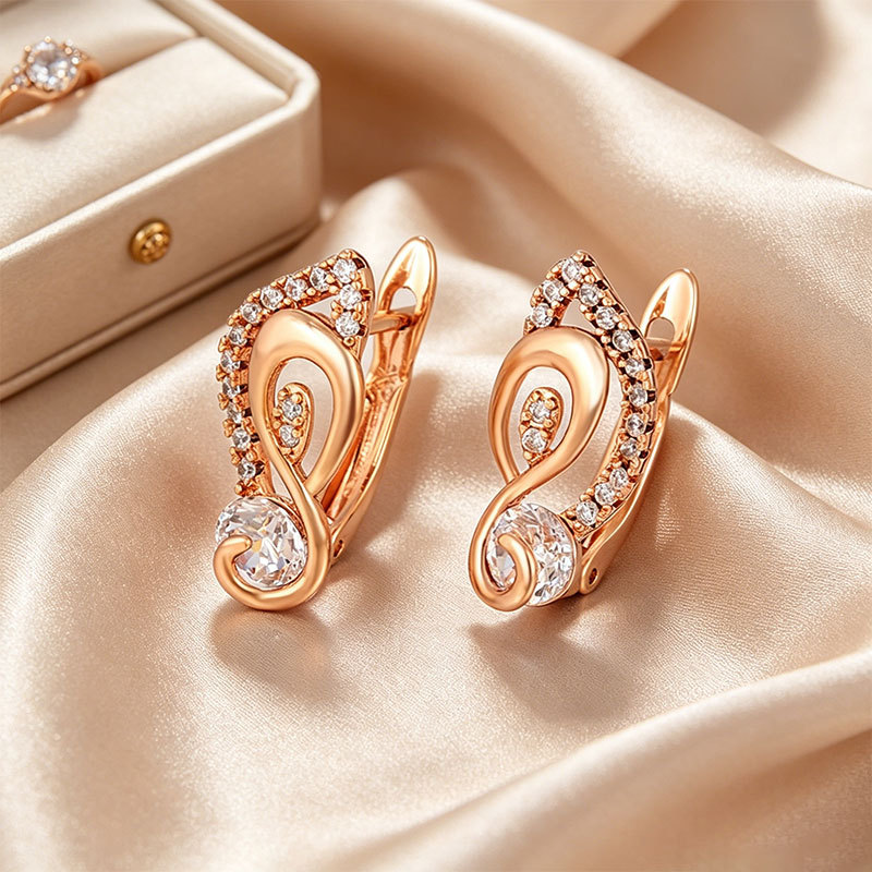 Xuping retro estilo ruso orejas de aleación de cobre chapado 18k nicho de diseño ligero de lujo aretes de orejas para mujeres image 7