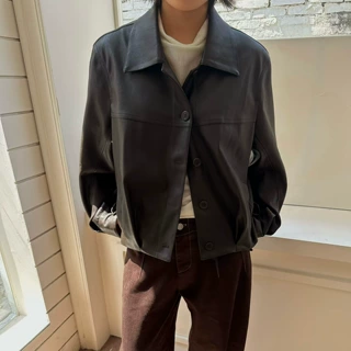 DTWO2026秋冬新款休闲高级翻领下摆抽绳宽松pu皮外套6517303