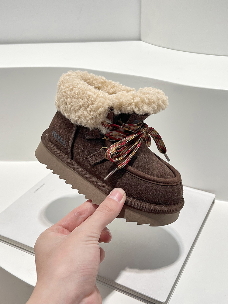 Girls Lamb Wool Snow Boots Winter Slip On Sneakers For Kids_voghion.com