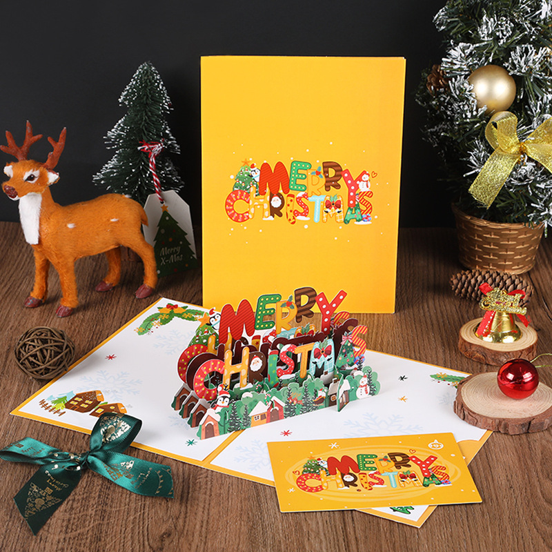 国境を越えた新しいクリスマスの立体グリーティングカードクリスマスツリーのペンギン漫画かわいい紙彫刻手書きメッセージカード|undefined