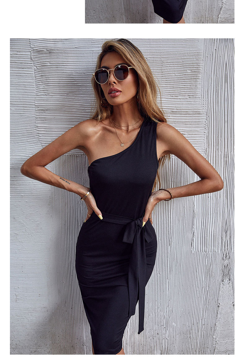 solid color one-shoulder sling dress wholesale clothing vendor Nihaostyles NSDMB69677