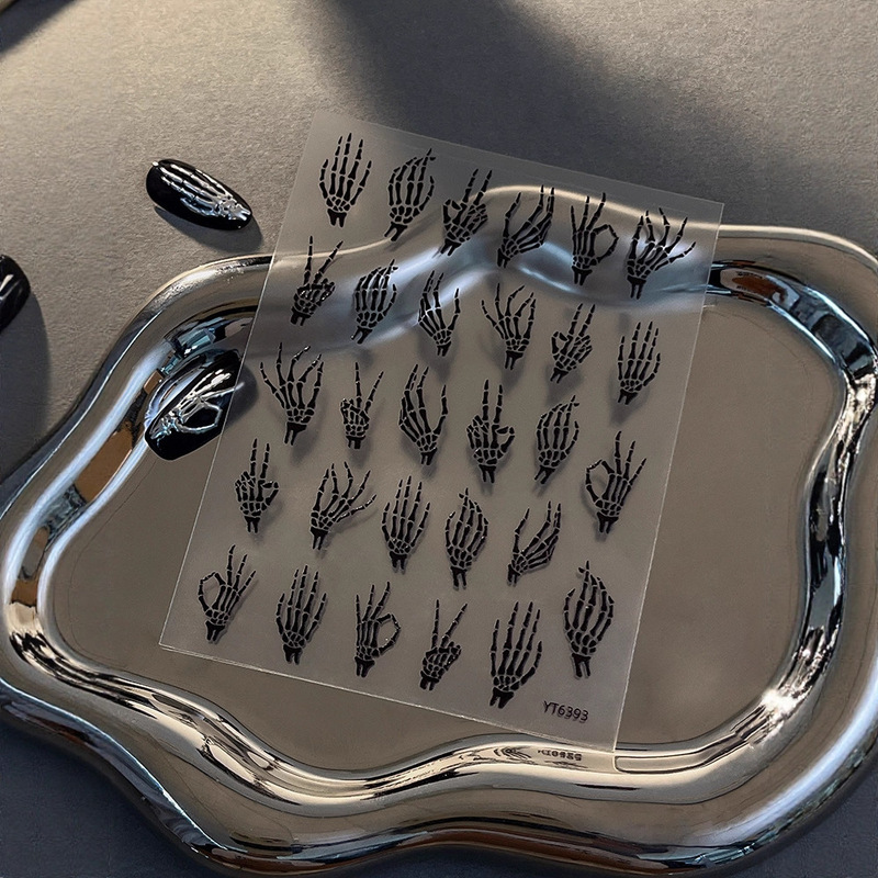 Halloween Embossed Nail Art Stickers Cartoon Skull Pumpkin Head Bat Ghost Stickers Retro Cross Nail Stickers