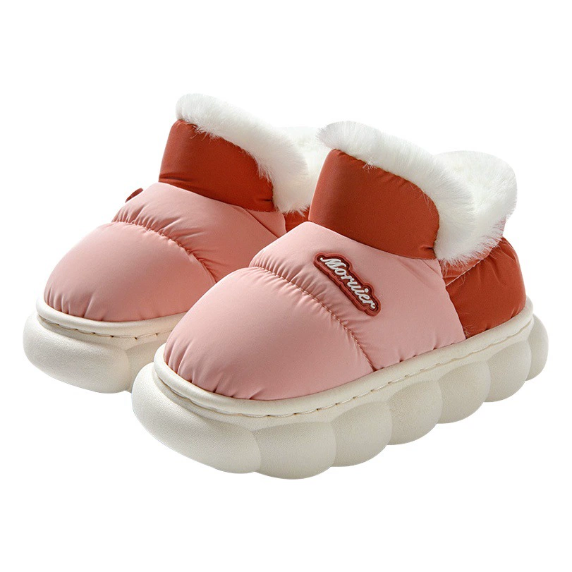 Зимняя Детская Хлопковая Сумка-тапочки с хлопковой обувью для родителей и детей для больших детей, теплая утолщенная Нескользящая непромокаемая пуховая обувь на флисовой подкладке для дома