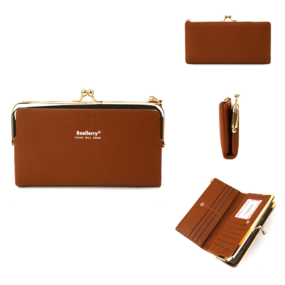 Baellerry nueva cartera larga de las mujeres de estilo coreano patrón de lychee multi-tarjeta de la moneda monedero de la mujer bolsa de la boca