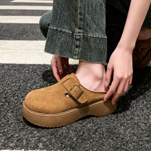 穆勒鞋网红无后跟面包懒人松糕鞋女款外穿2025新款厚底包头半拖鞋