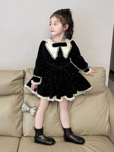 韩国童装2025秋冬新款甜美黑色闪闪公主裙女童高级感收腰丝绒裙子