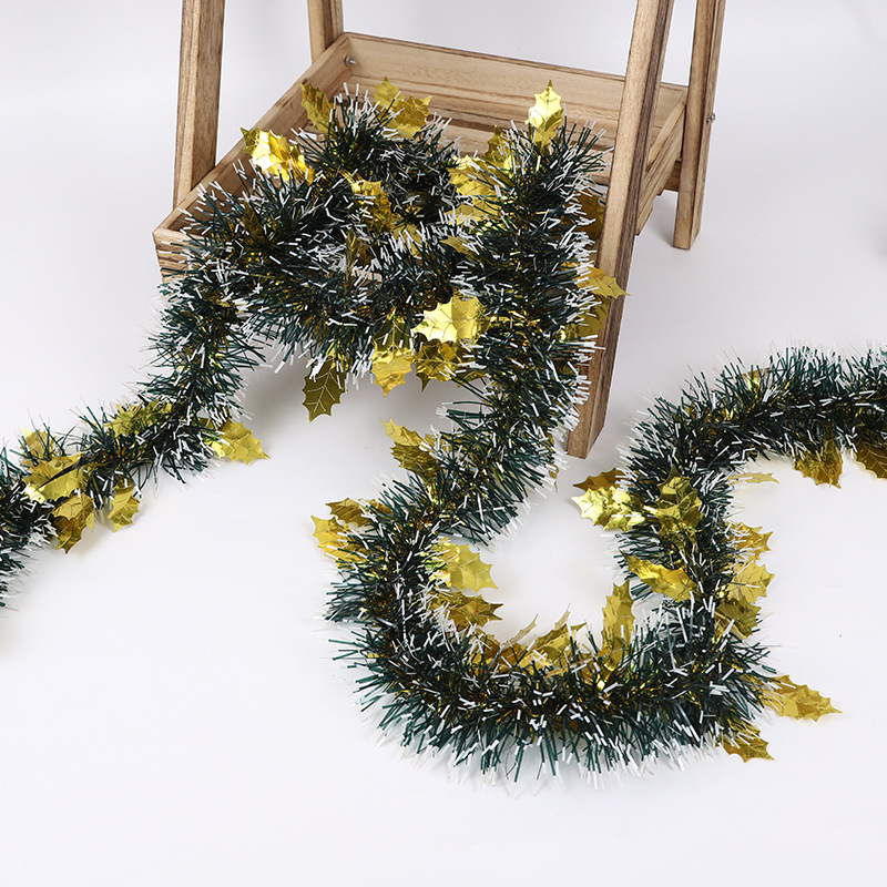 Transfronterizo de lana de Navidad tira de decoración de vacaciones árbol de Navidad adornos verde oscuro borde blanco hoja colgante decoración tira de color 2 M