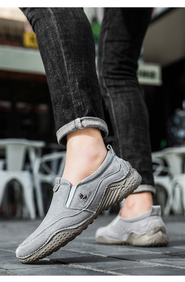 Giày nam cổ thấp kiểu Martin da thật size lớn, đế bằng, dây thun — D2085 màu kaki, D2085 màu xám chi tiết 17