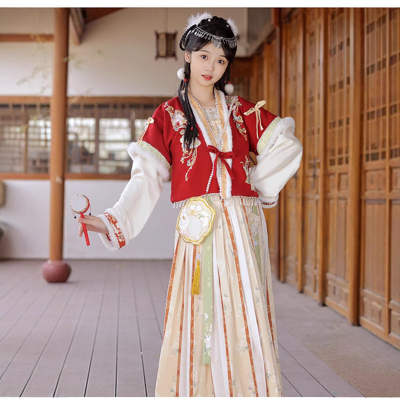 Autumn and Winter Tang fleece-lined Hanfu Women's Tang Yizi fleece-lined Thickened Slim Ancient Clothing suit Warm Super Fairy Adult Hanfu
