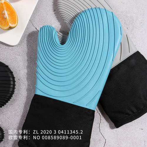 Kitchen silicone oven gloves, thermal insulation non-slip cotton insulation long gloves, microwave oven gloves, baking gloves