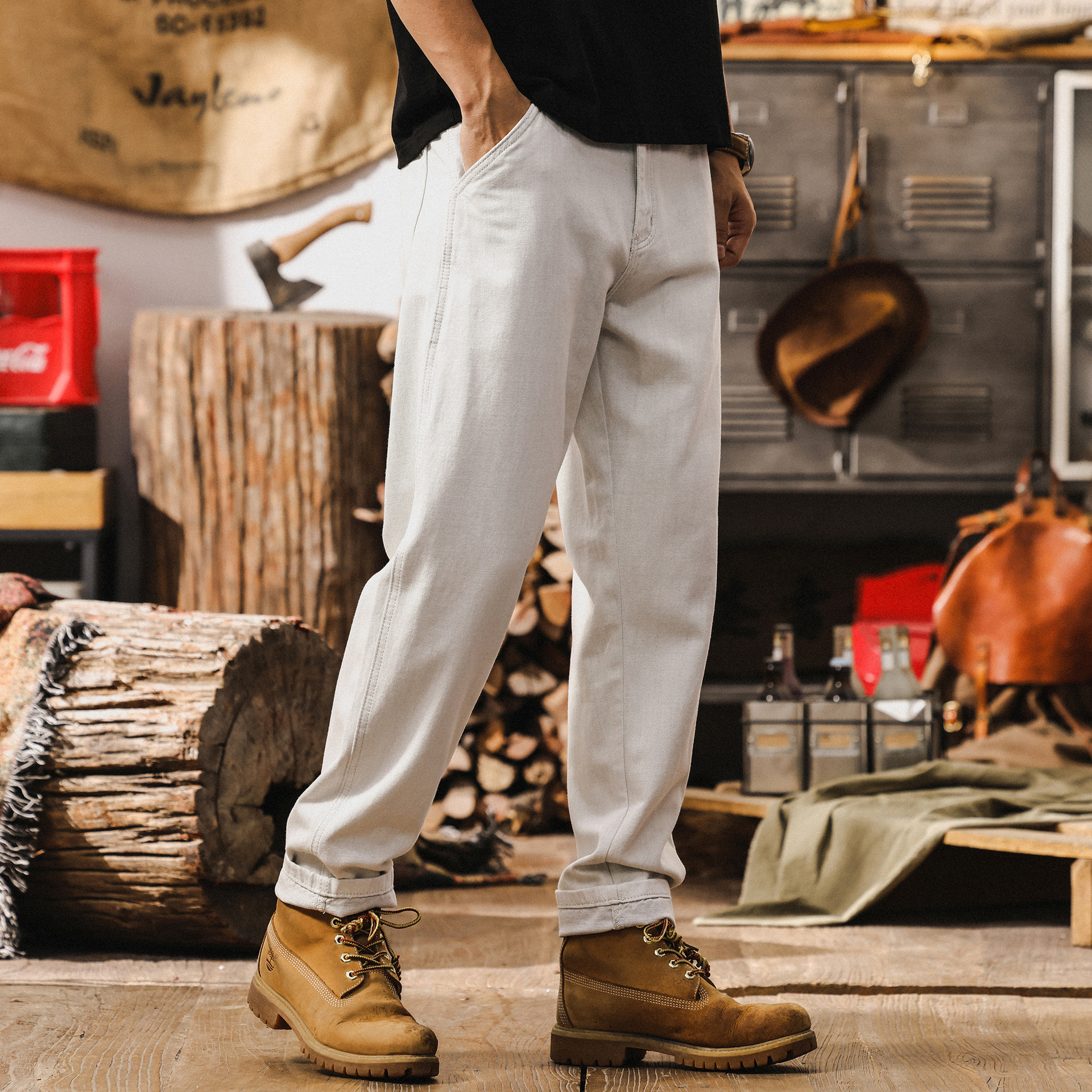 American Style Retro White Jeans Men's Summer 2025 New Fashion Brand Pants Men's Loose Straight Men's Casual Pants