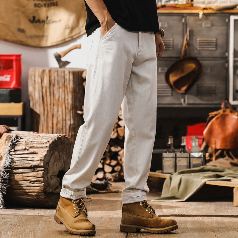 American Retro White Jeans for Men, Summer 2026 New Trendy Brand Pants, Loose Straight-Leg Men's Casual Pants