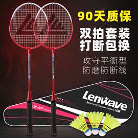兰威羽毛球拍2支成人耐打高弹力学生儿童家庭套装一体拍双拍