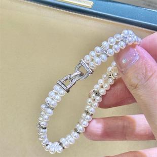 New Popular Double D Buckle Double Row Freshwater Pearl Bracelet on the Bracelet, Strong Light and Slight Flaws, High Quality, Versatile, Accessible Luxury and High-End
